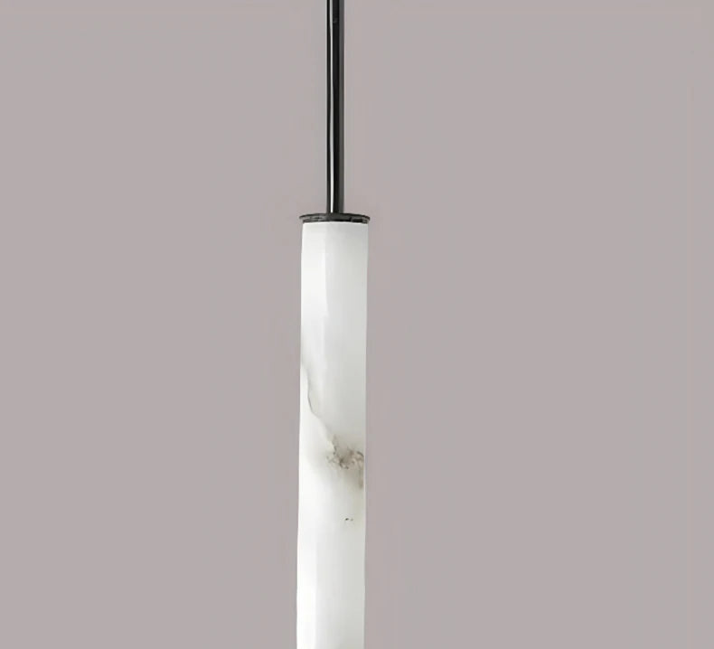 Cylindrical Natural Marble Chandelier Black Brass 3000K Indoor Bedroom Lamp
