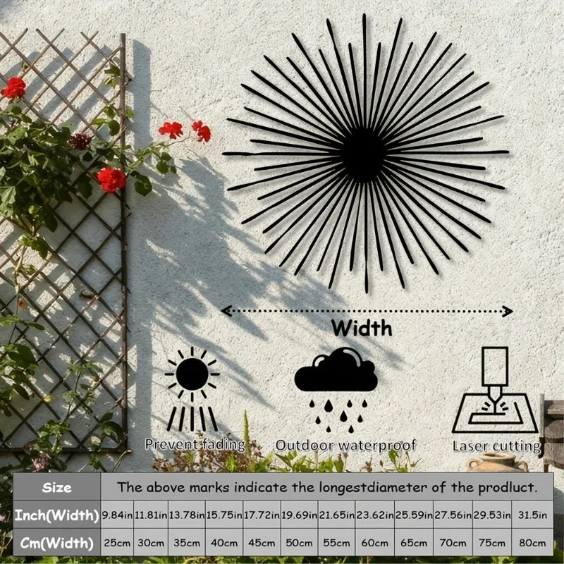 Modern 2D Flat Sunburst Metal Wall Art - Contemporary Aluminum Sculpture Decor