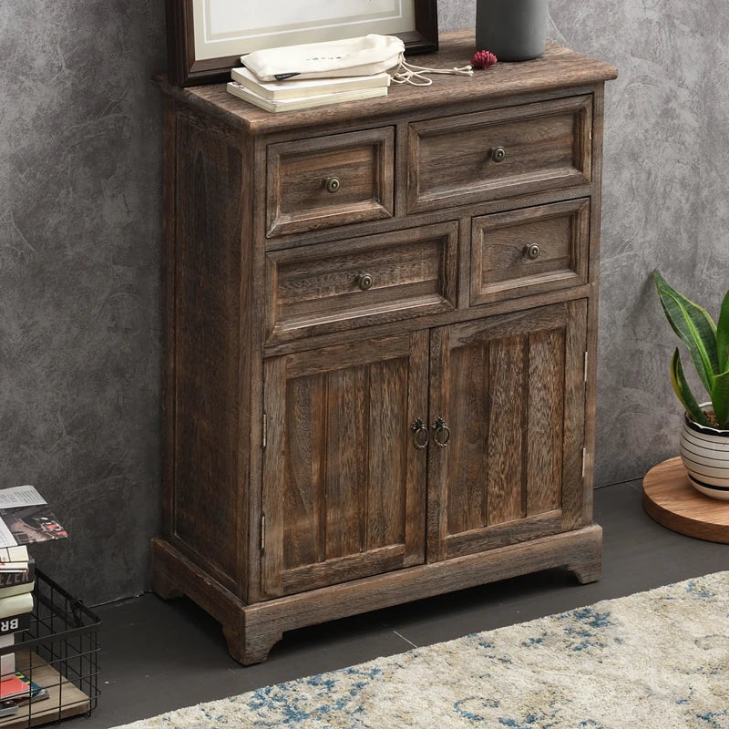 ‌Distressed Mediterranean Sideboard‌ Mortise-Tenon Solid Wood Storage