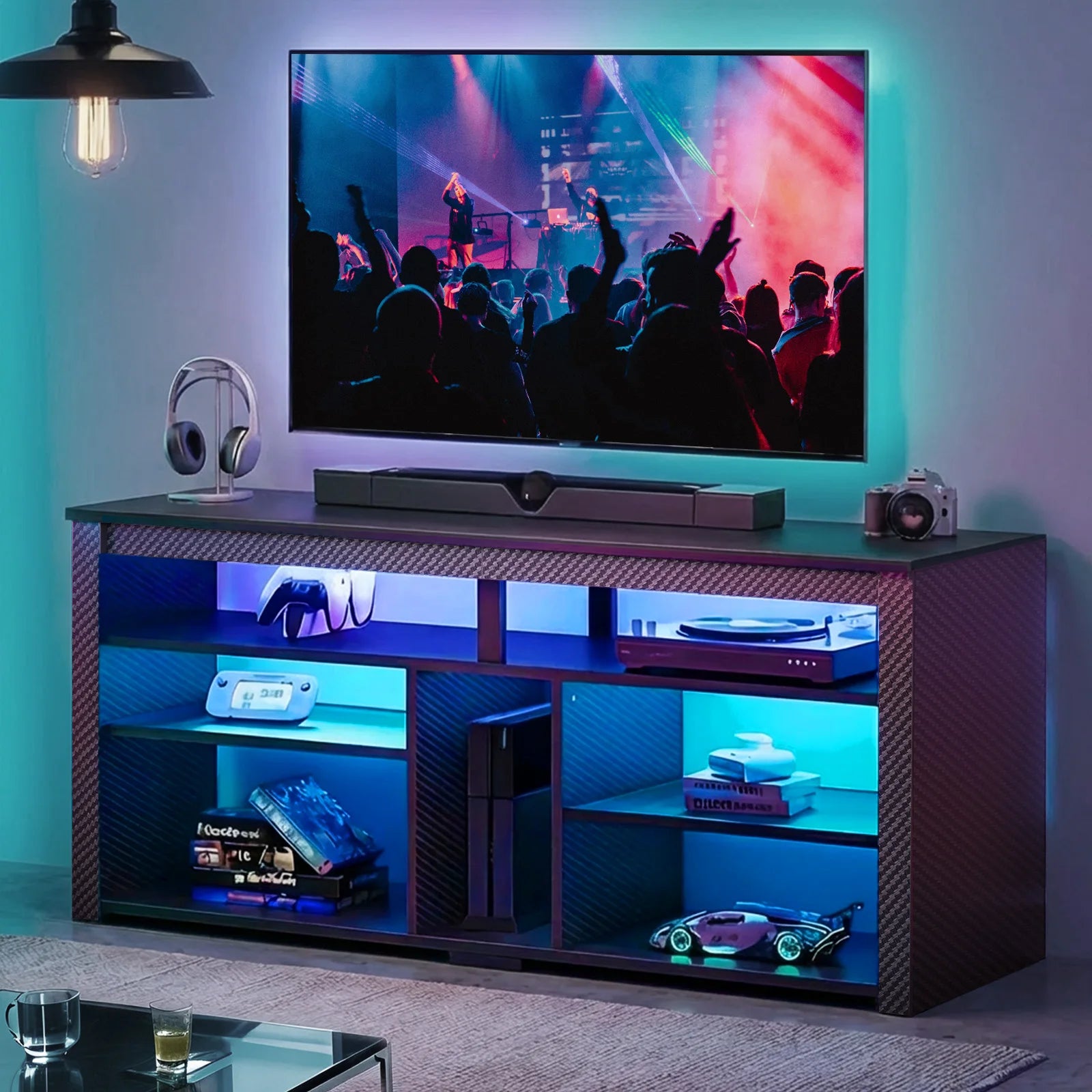 LED Tall TV Stand, Entertainment Center for 55/60/65 Inch TV Gaming TV Storage