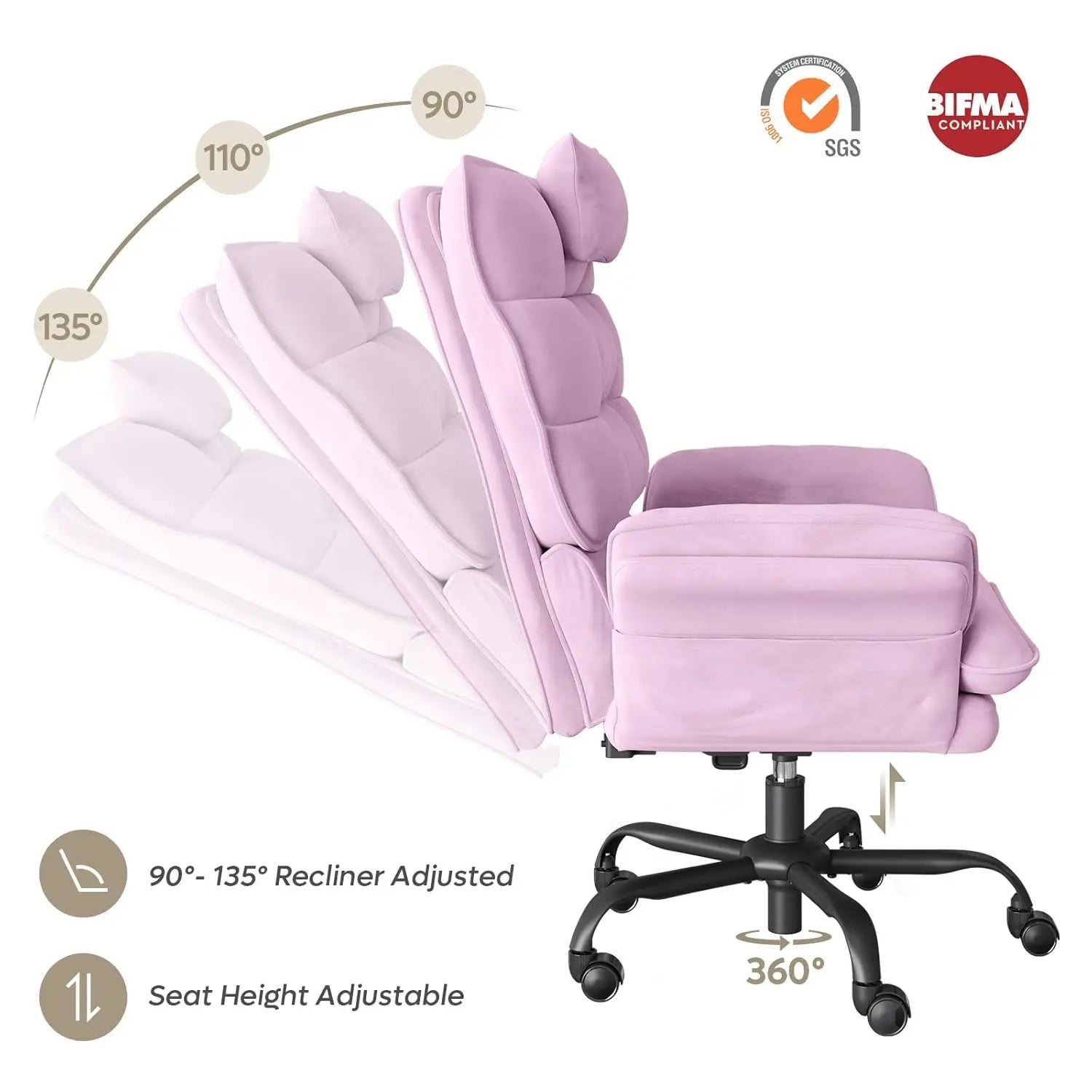 Pink Velvet Criss Cross Chair Flip-Up Armrests Side Pockets Big Tall Desk Chair