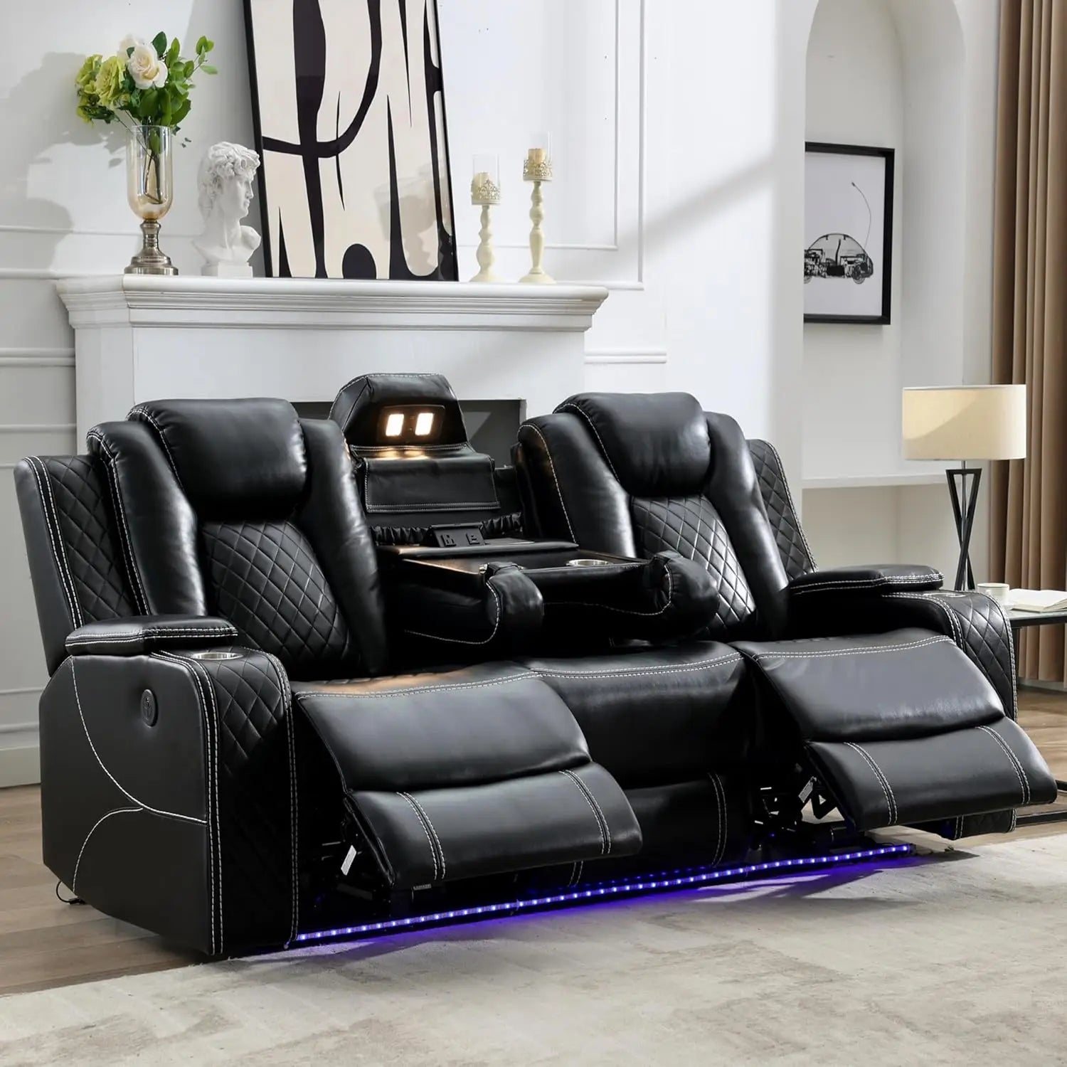 Power Reclining Sofa — Wireless Charging, LED Lights & Drop-Down Table