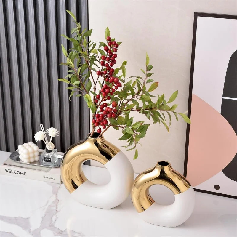 Ceramic Flower Vases For Living Room Luxury Nordic Plant Pot Dinning Golden