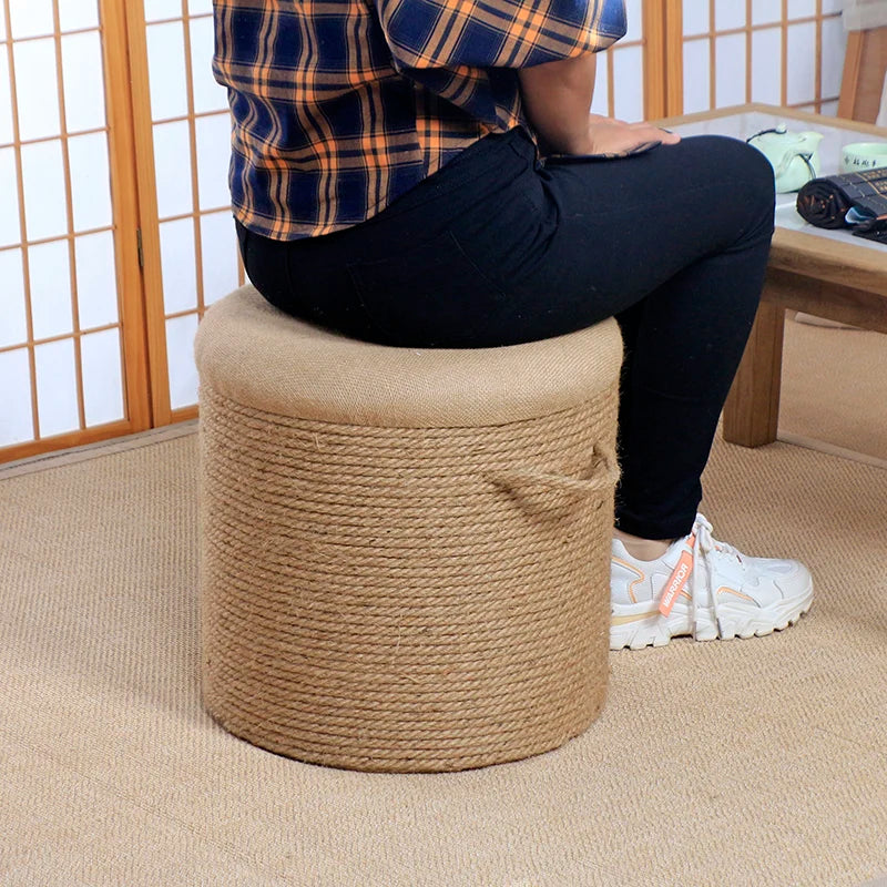 Adult-Seated Floor Seat Decor‌ Natural Jute Handwoven Pouf Ottoman