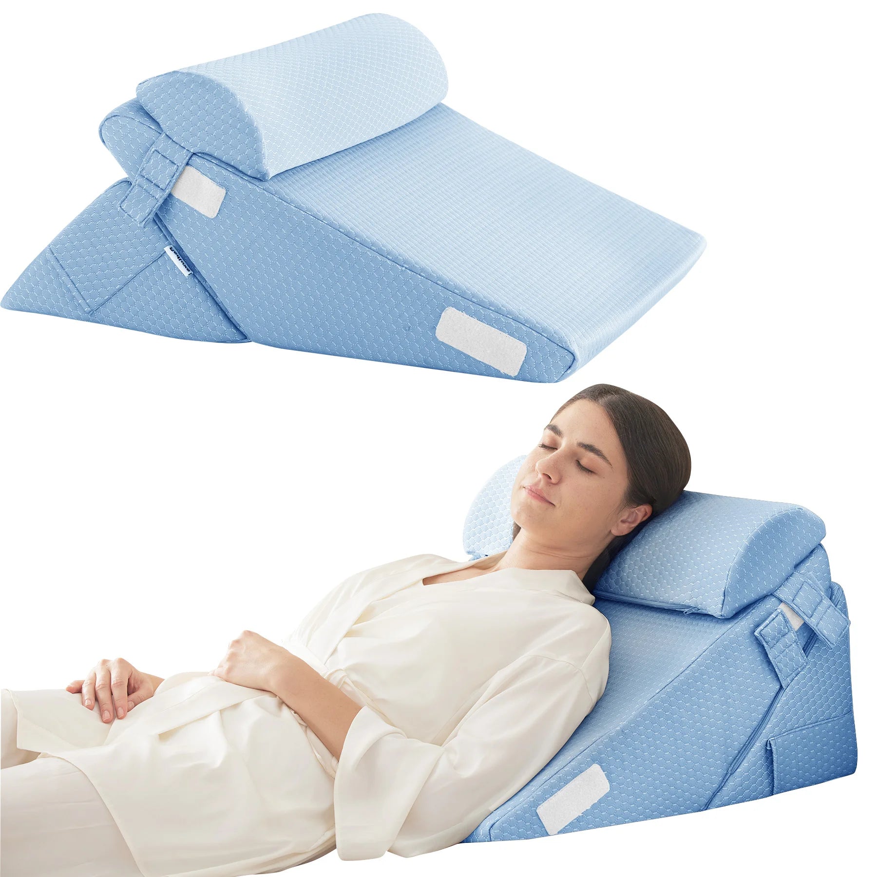 3pcs bed wedge pillow set, foam wedge pillow for back, leg and knee support