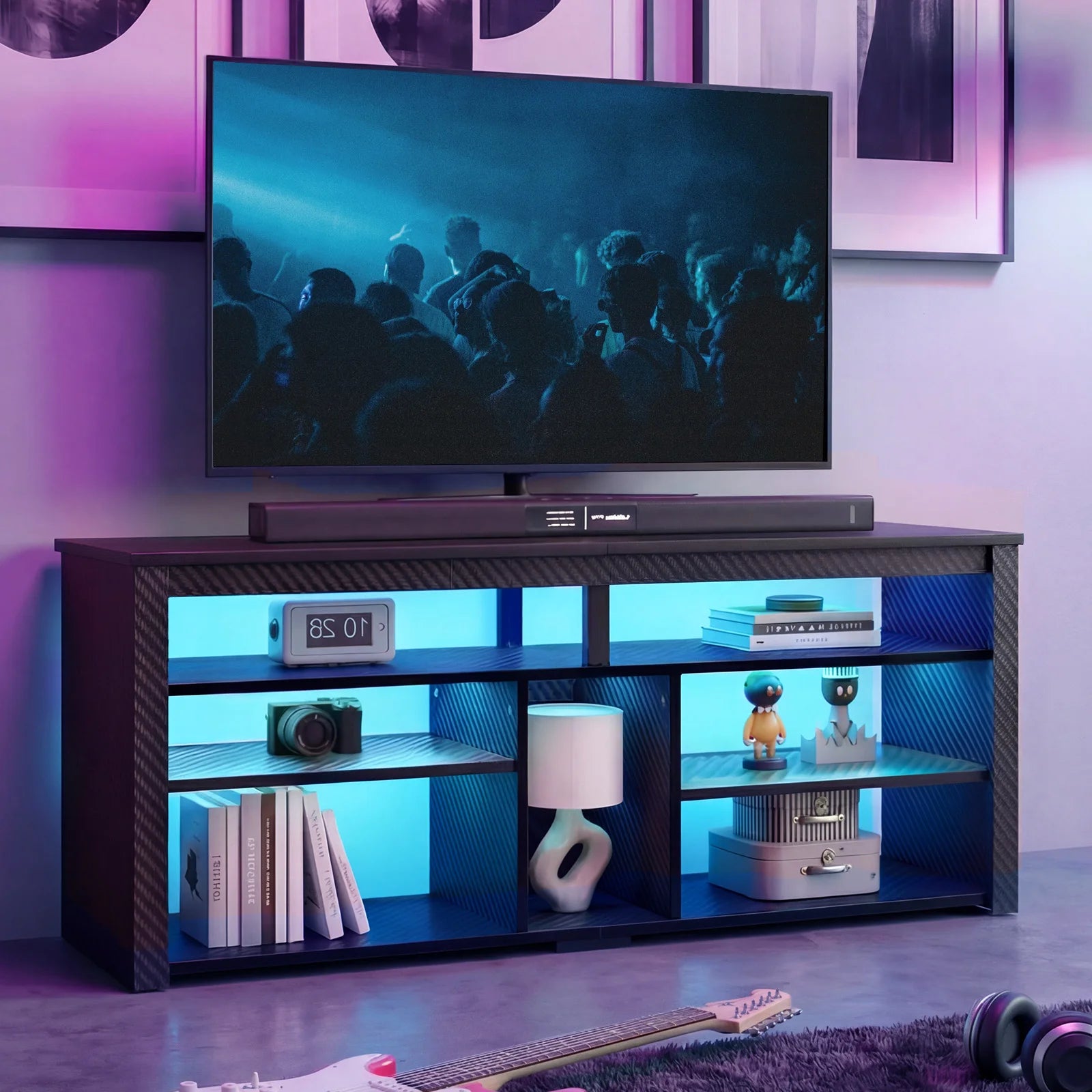LED Tall TV Stand, Entertainment Center for 55/60/65 Inch TV Gaming TV Storage