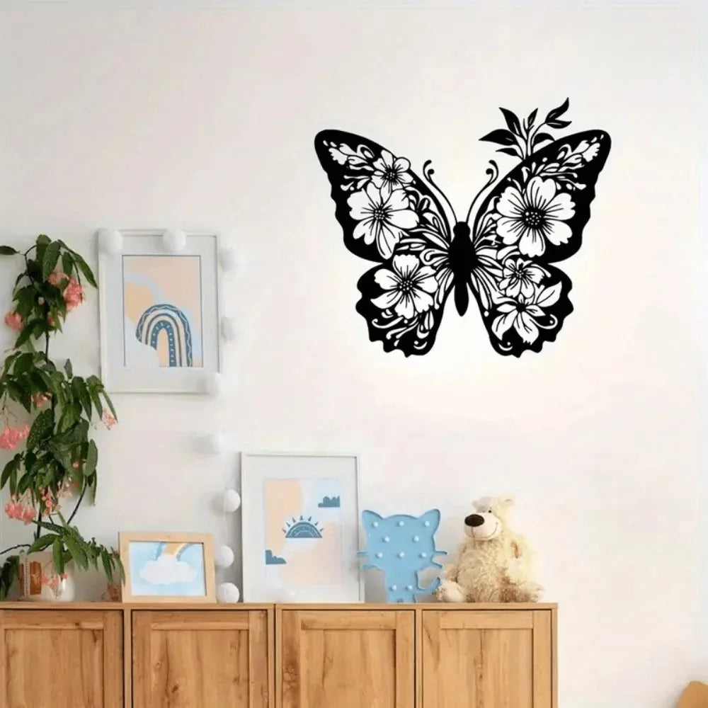 Elegant Black Acrylic Butterfly Wall Sculpture Floral Patterns Modern Home