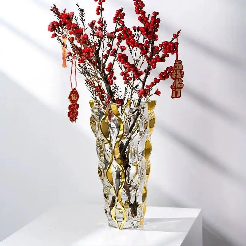 Bohemian Crystal Glass Vase Transparent Luxury Home Decor for Living Room