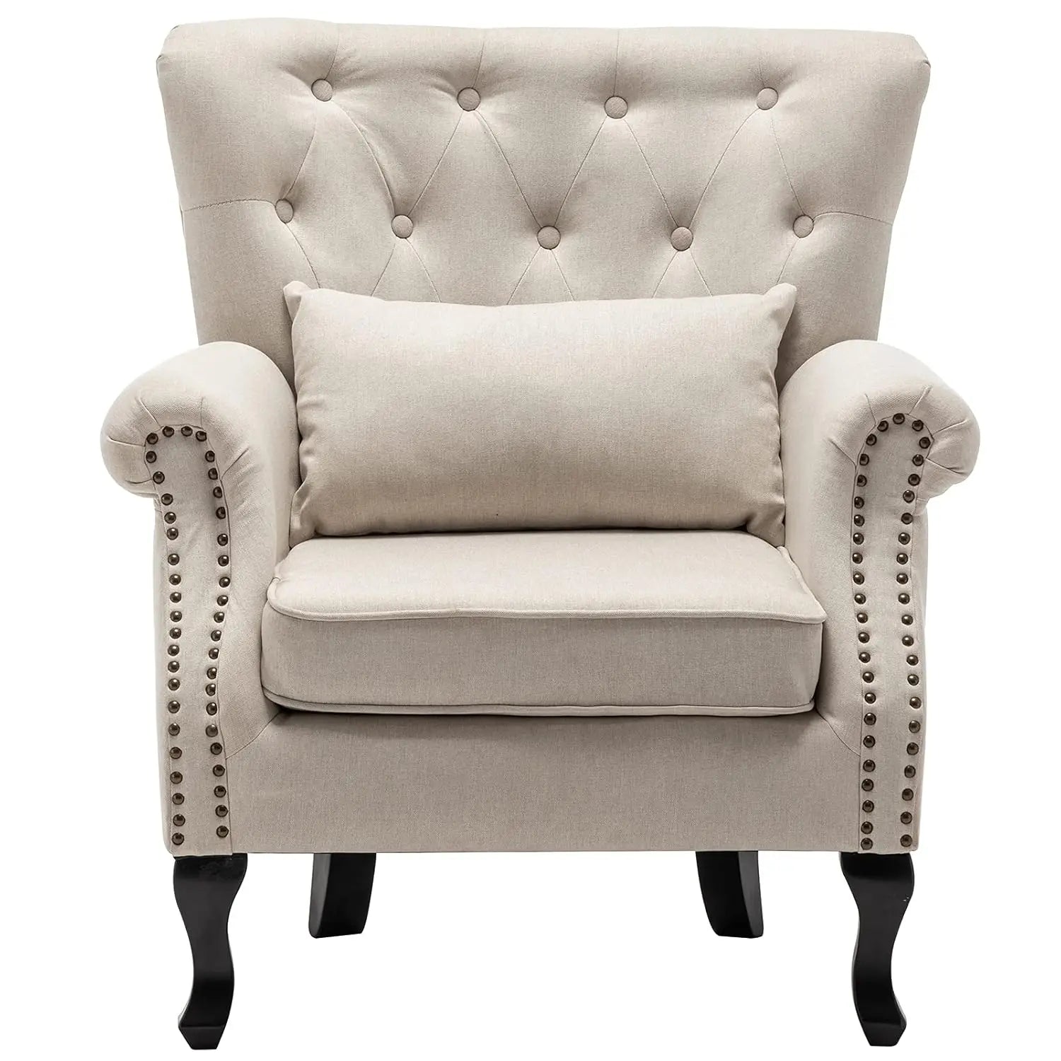 Mid Century Button Tufted Velvet Wingback Accent Club Chair With Pillow