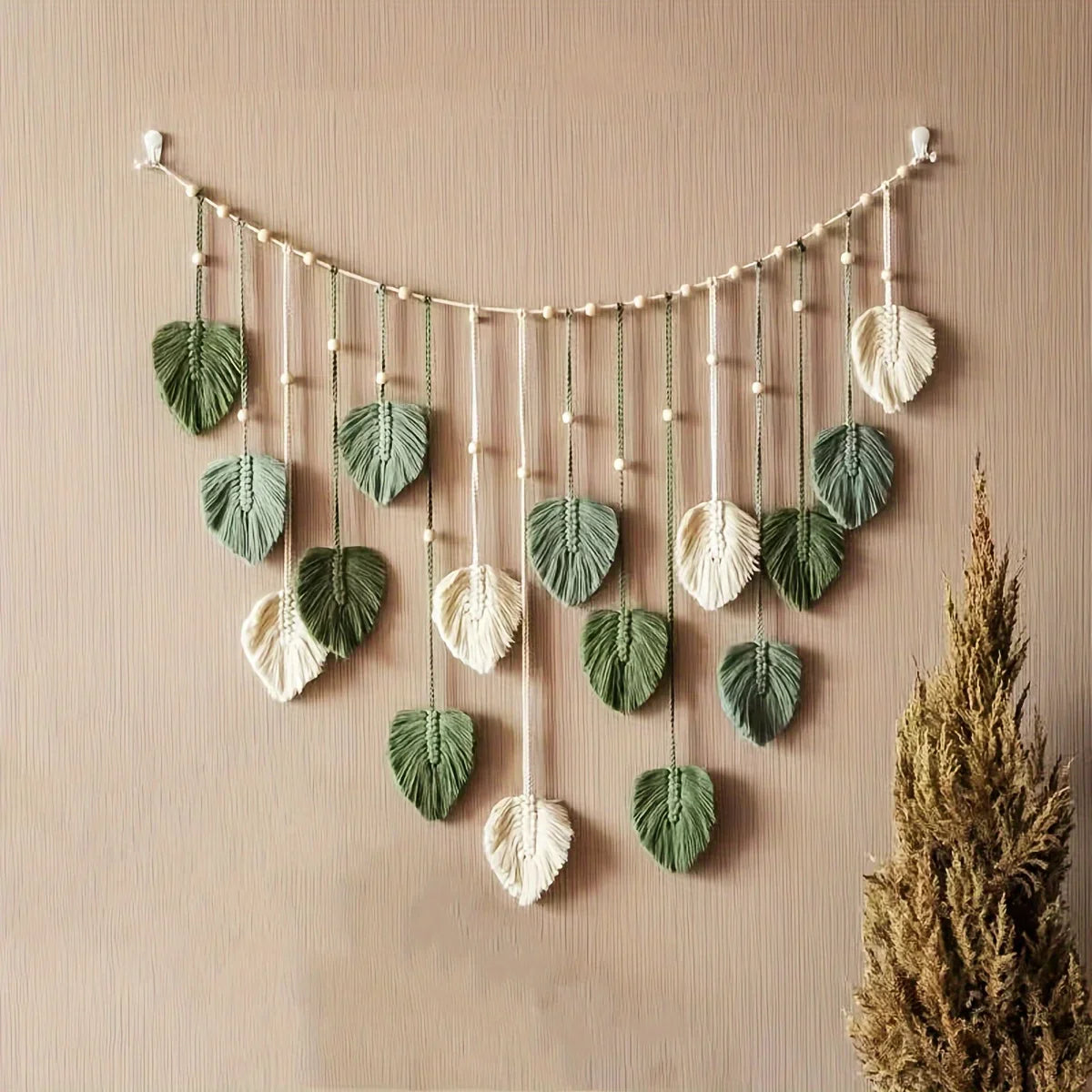 Modern Woven Wall Decor, Beautiful Room Decor, Green Leaves Hanging on The Walls