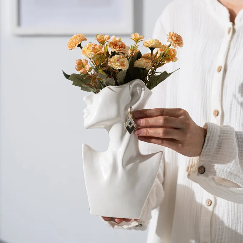 Modern Simple Female Side Face Bright Glaze Ceramic Vase Nordic Style Clothing