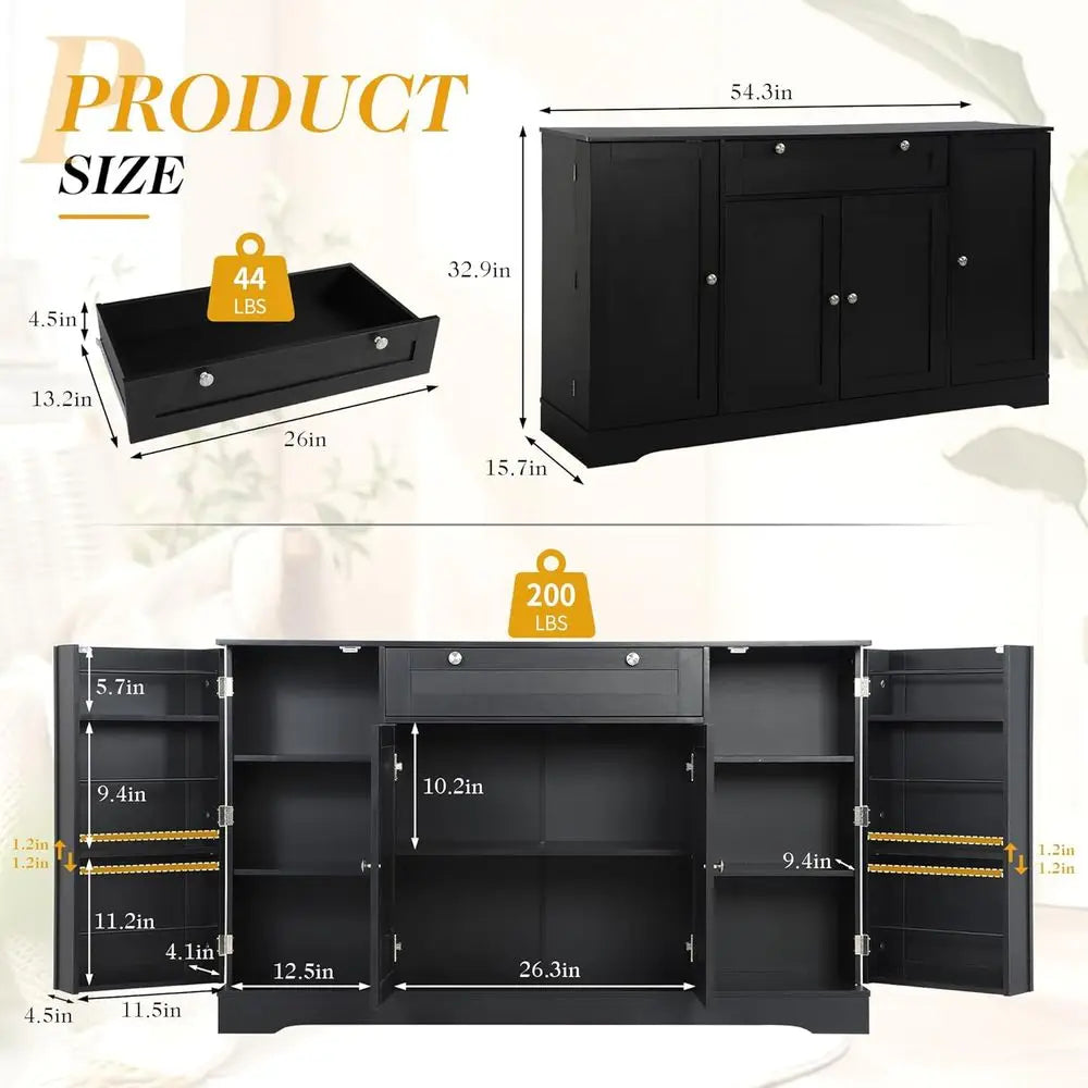 Sideboard Buffet Cabinet with Storage, Wooden Coffee Bar Cabinet Pantry
