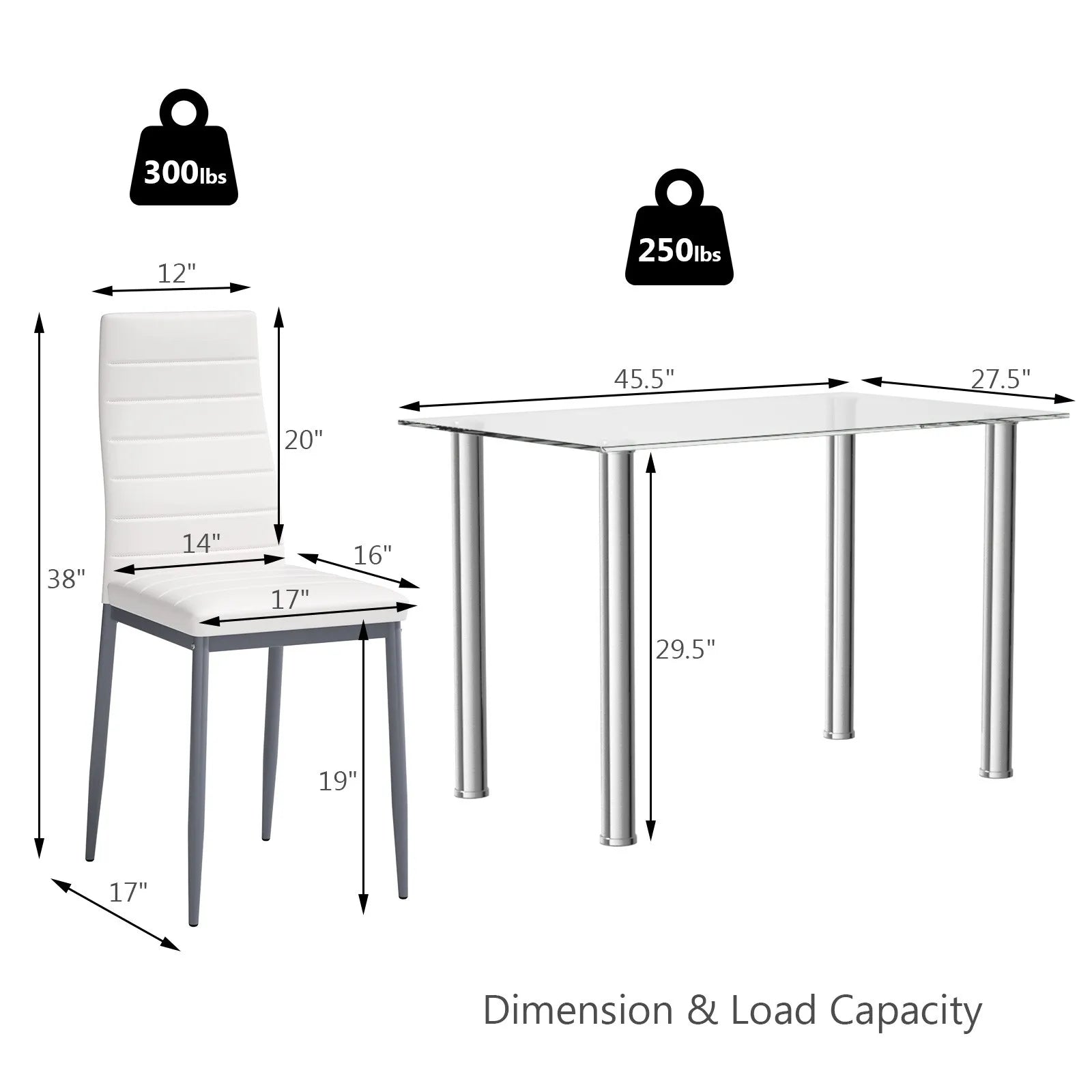 5 PCS Dining Table ＆ 4 Cushioned Chairs Set Tempered Glass Top Kitchen Breakfast