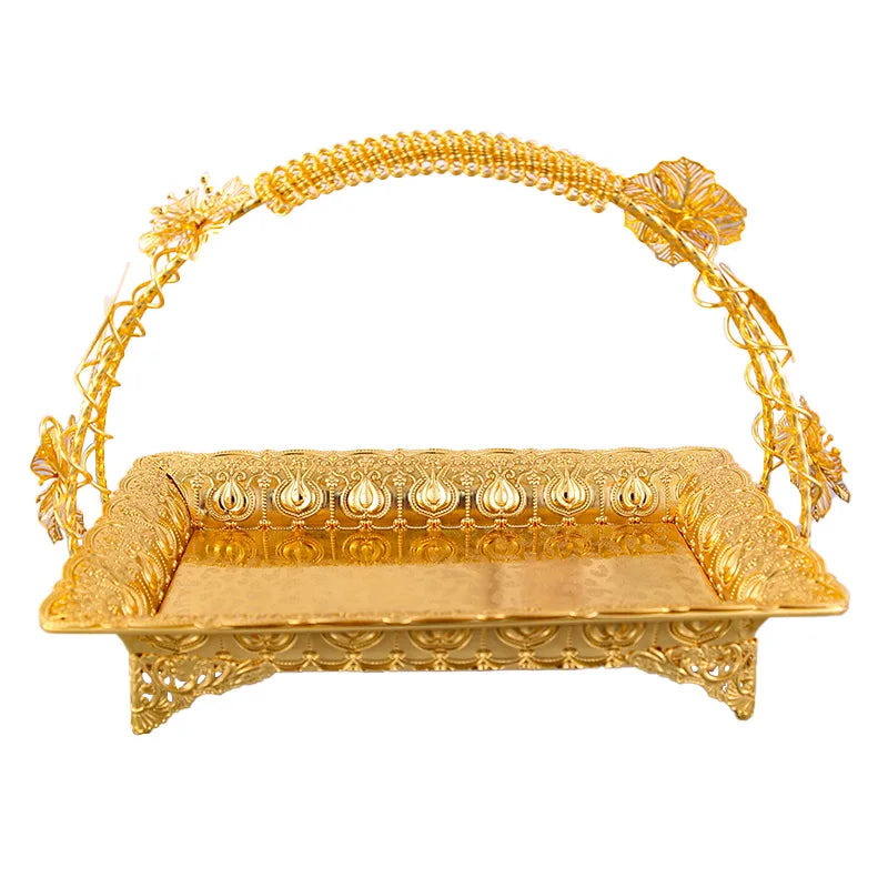 Vintage Gold Zinc Alloy Coffee Serving Tray Sturdy Durable Metal with Handles