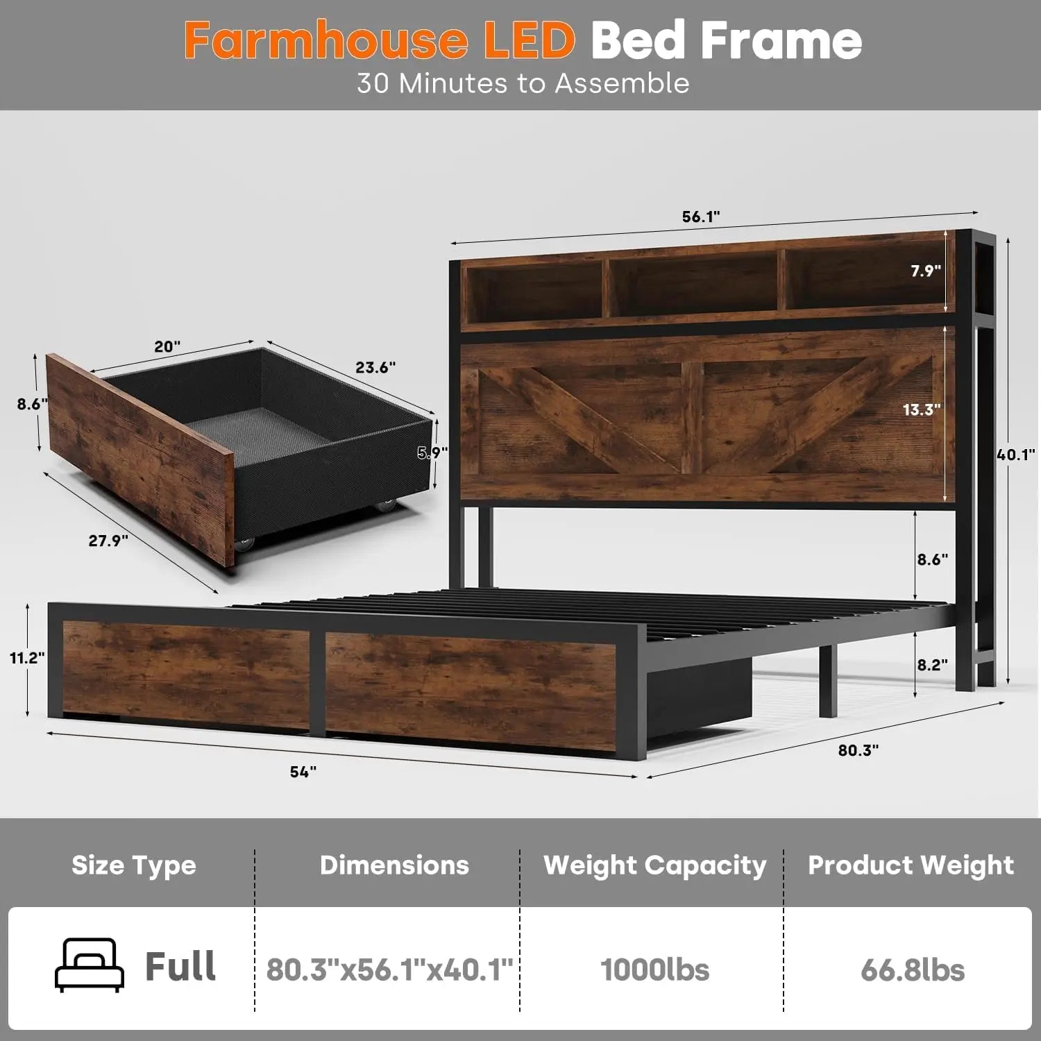 Metal Bar Bed Frame — Full & Queen, White & Black