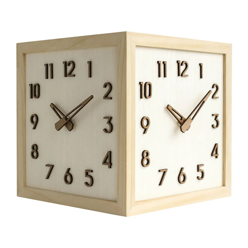 Corner Wall Clock Wood Double Sided Wall Watch Luxury Aesthetic Modern Clocks
