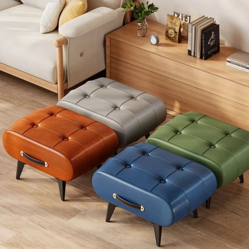 Foldable Foot Stool Extra Thick PU Leather & High-Density Foam Portable