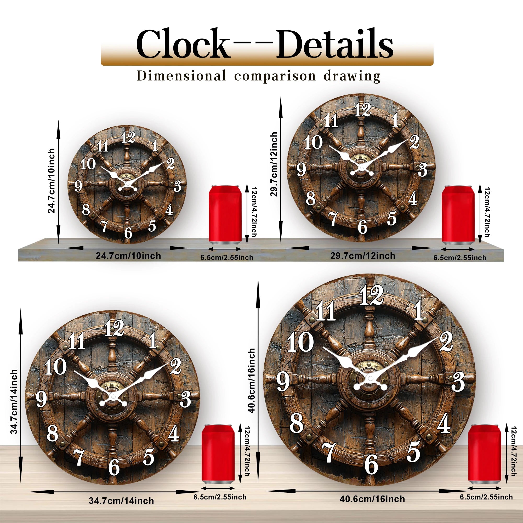Antique Wooden Ship Steering Wheel Wall Clock - Nautical Decor for Office