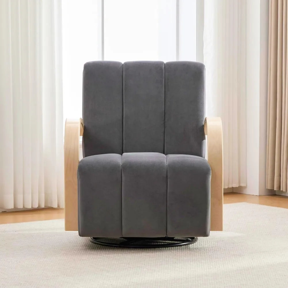Swivel Accent Chair with Solid Wood Armrests and Comfy Channel Tufted