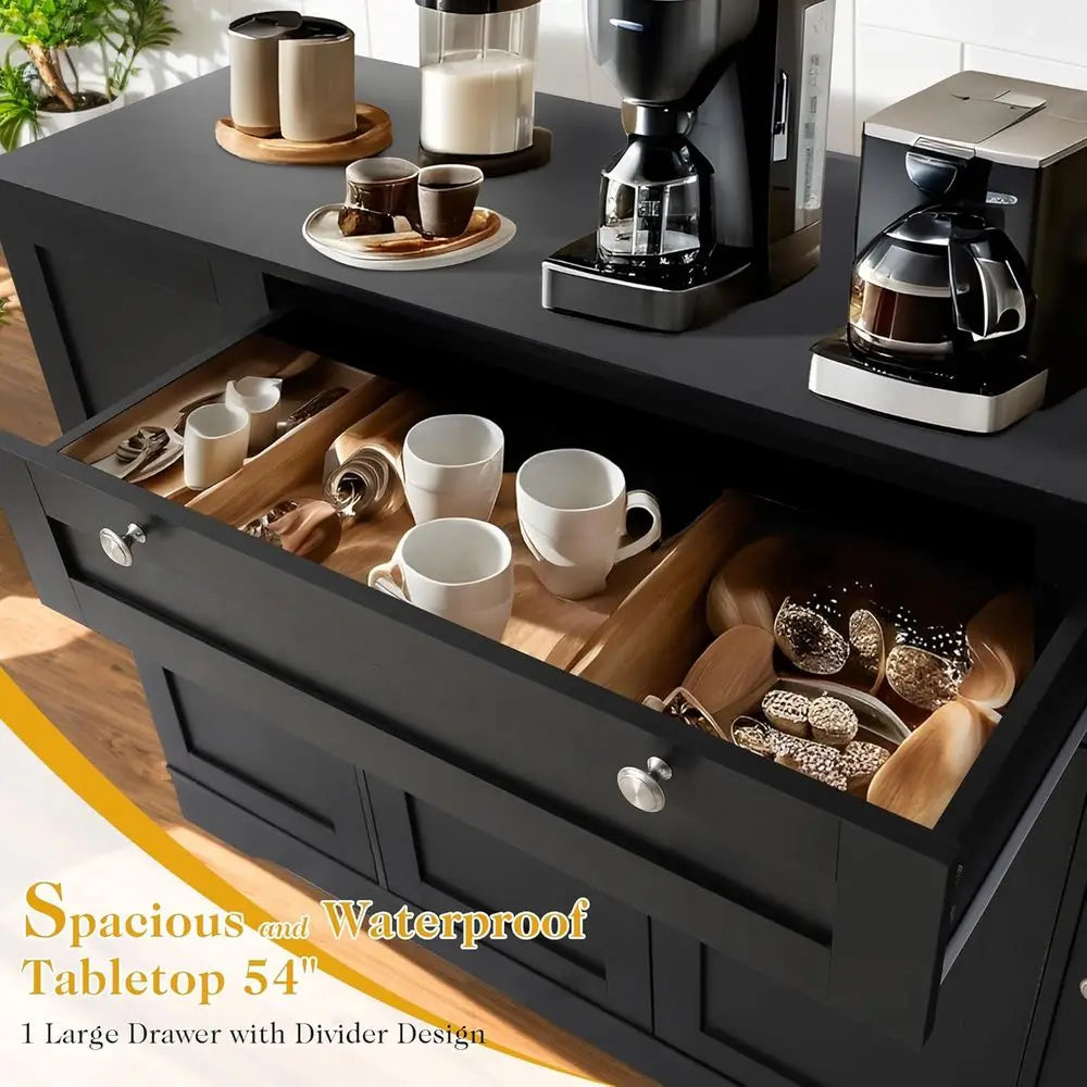 Sideboard Buffet Cabinet with Storage, Wooden Coffee Bar Cabinet Pantry