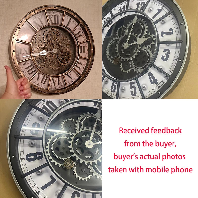 Retro Rotating Gear Wall Clock Home Decorative Wall Clock Stylish Silent