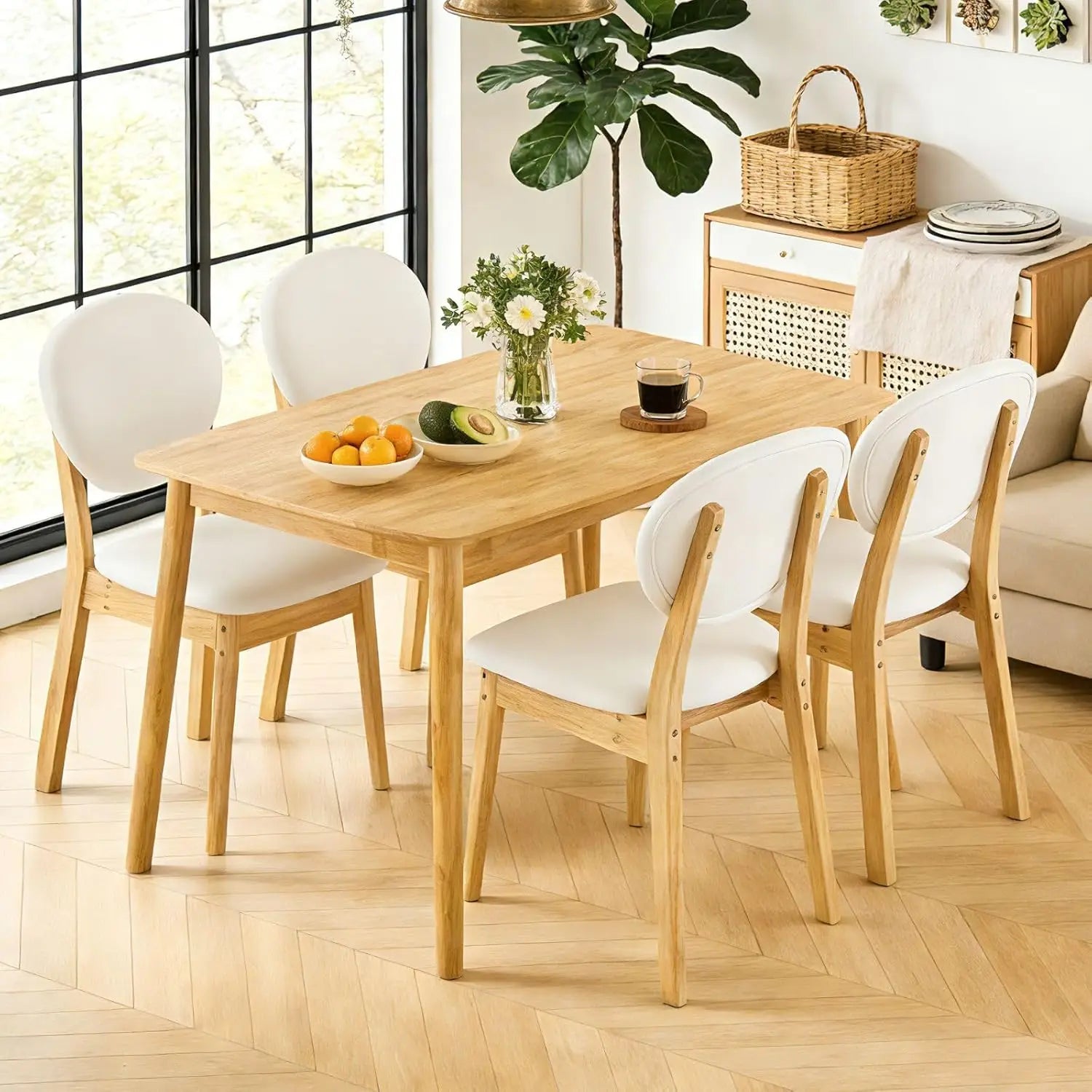 5-Piece Dining Table Set, Dining Table Set for 4, Compact Mid-Century Modern