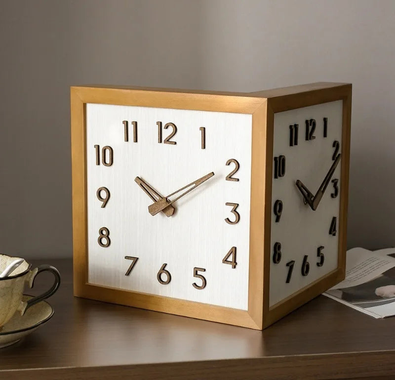 Corner Wall Clock Wood Double Sided Wall Watch Luxury Aesthetic Modern Clocks