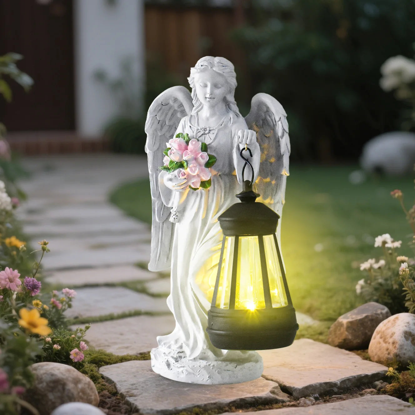 Angel Lantern Garden Statue Angel Girl Outdoor Solar Ornament Night Light