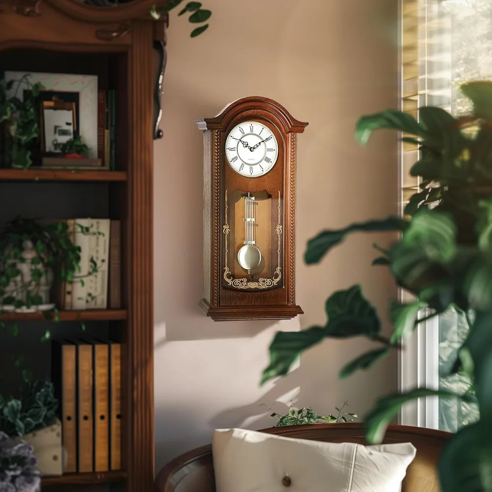 Grandfather Wall Clock with Pendulum and Chime Hour Quarter Hour Chime Wood