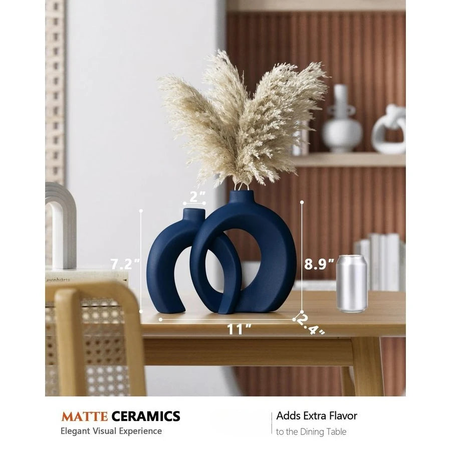 Vase Set of 2 Donut Navy Vases Home Decor, Modern Coastal Decor Decorative