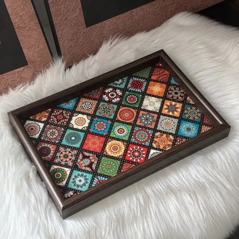 Bohemian Style Handmade Wooden Tray Jewelry Storage Tray Desktop Foyer