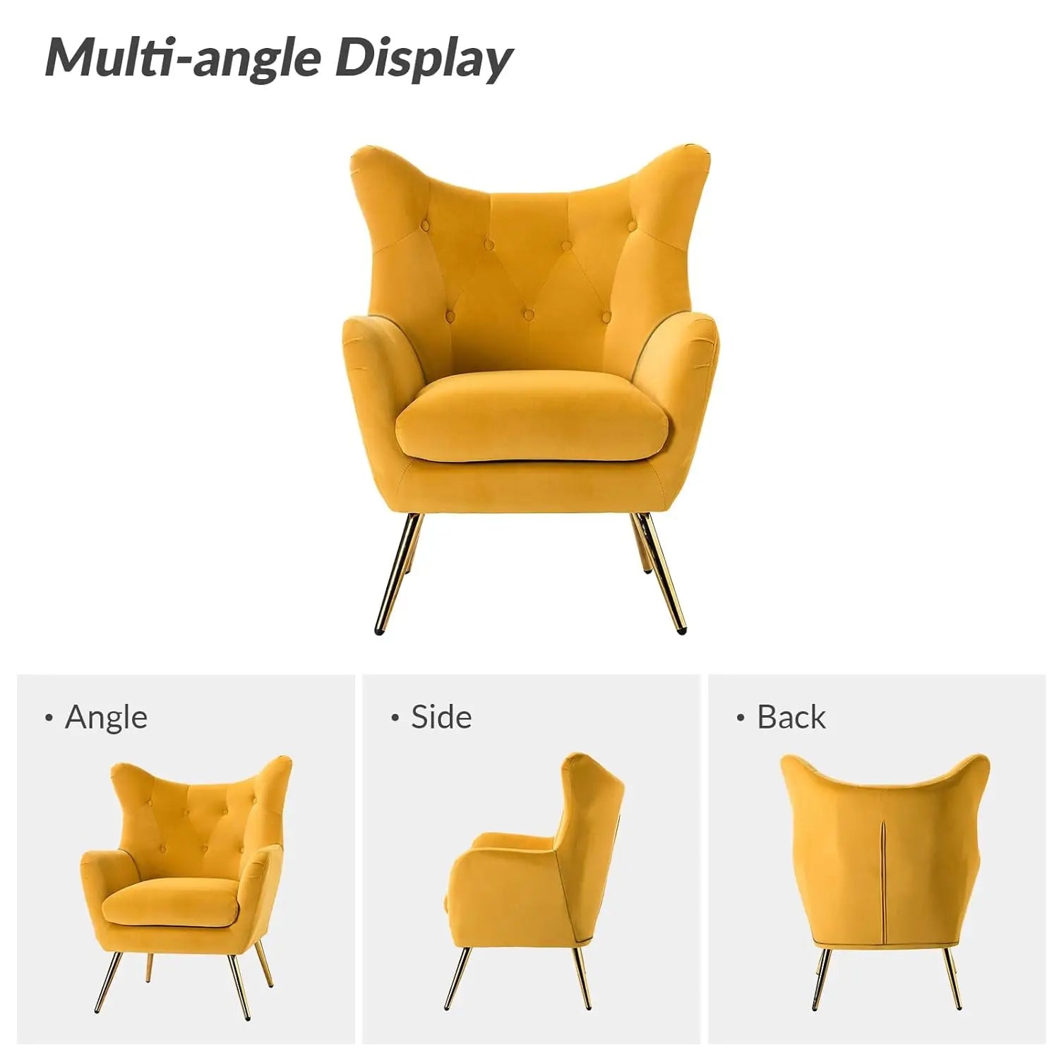 Velvet Accent Chair, Modern Wingback Arm Chair with Metal Gold Legs