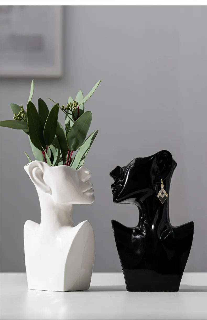 Modern Simple Female Side Face Bright Glaze Ceramic Vase Nordic Style Clothing