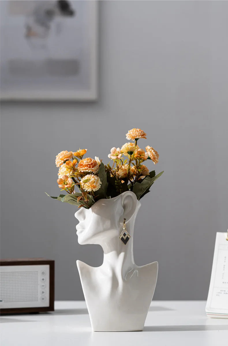 Modern Simple Female Side Face Bright Glaze Ceramic Vase Nordic Style Clothing