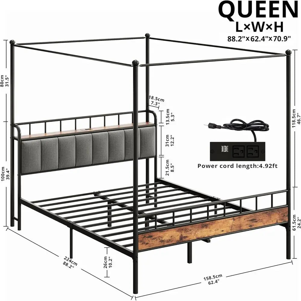 Upholstered Bed Frame — Black & Brown, Full, Queen & King