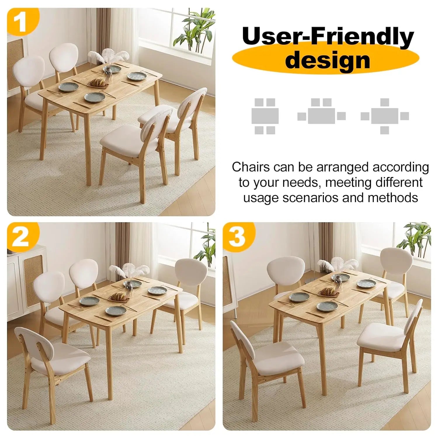 5-Piece Dining Table Set, Dining Table Set for 4, Compact Mid-Century Modern