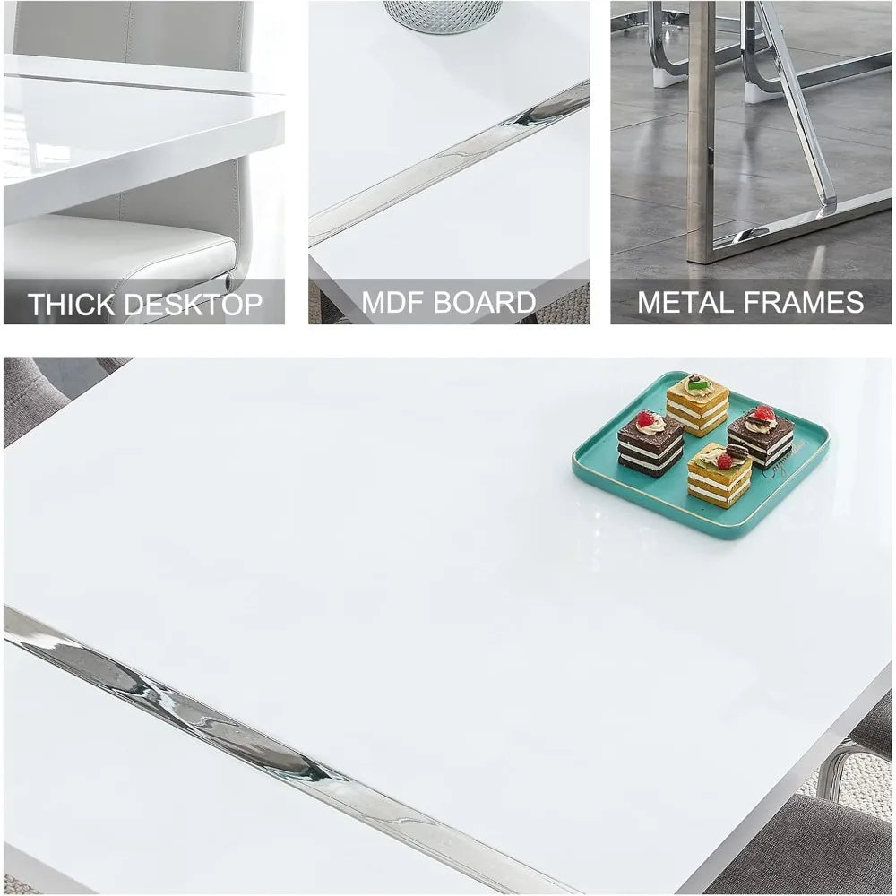 Dining Table Set for 4，White Rectangular Kitchen Table and Leather Dining Chairs