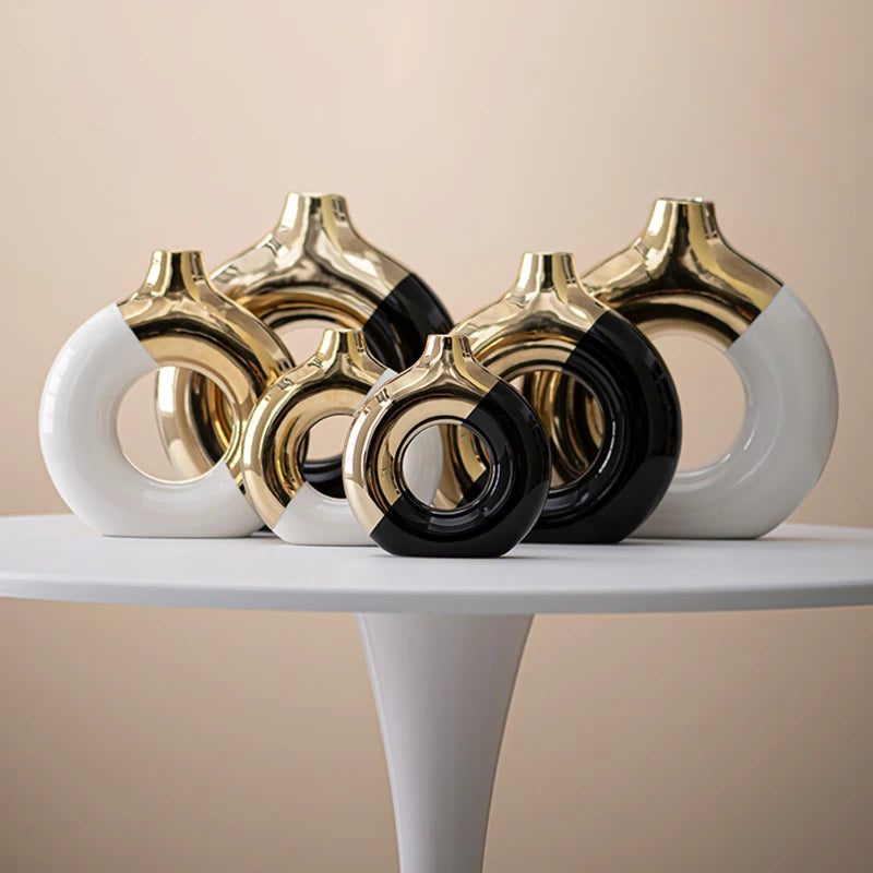 Ceramic Flower Vases For Living Room Luxury Nordic Plant Pot Dinning Golden