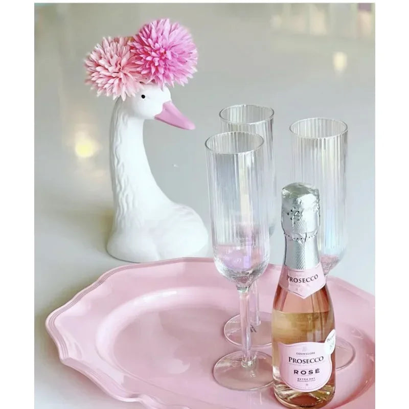 Nordic Girl Pink and White Swan Ceramic Vase Decoration, Creative Pink Goose
