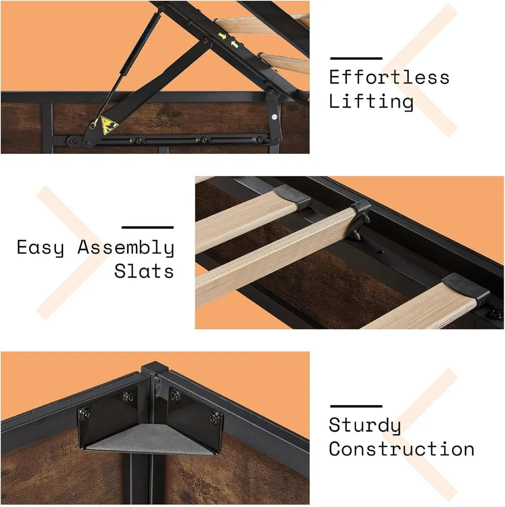Queen Lift-Up Storage Bed — Wooden Platform with Under-Bed Storage
