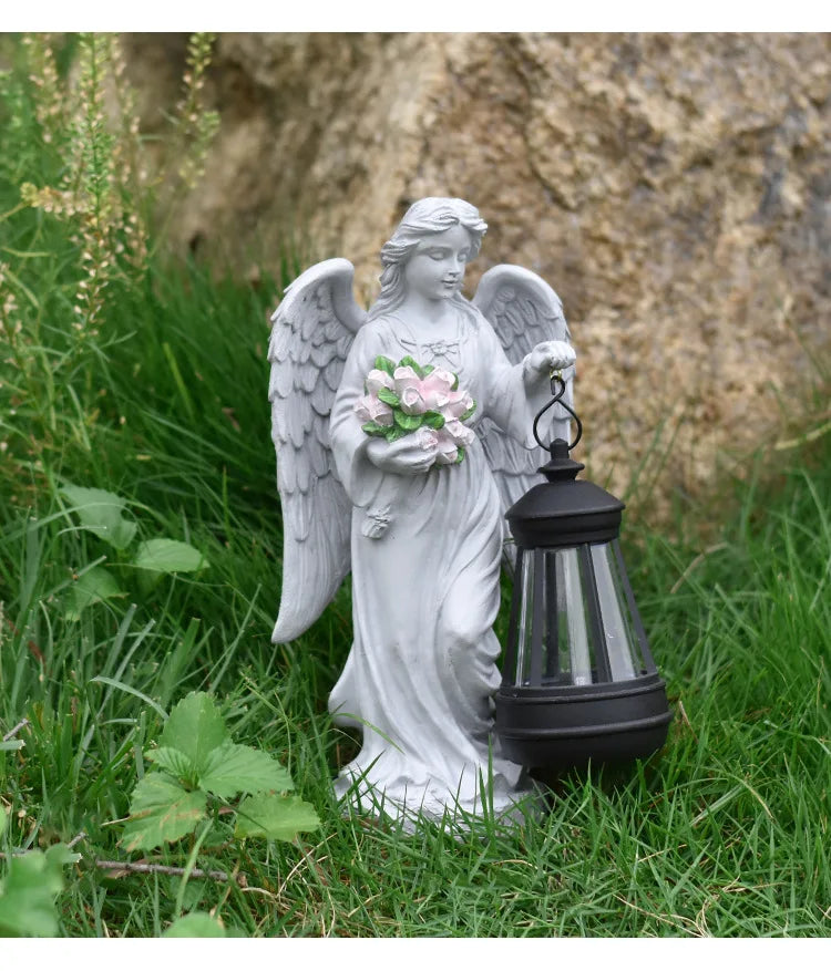 Angel Lantern Garden Statue Angel Girl Outdoor Solar Ornament Night Light