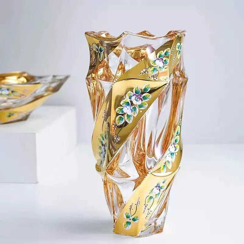 Bohemian Crystal Glass Vase Transparent Luxury Home Decor for Living Room