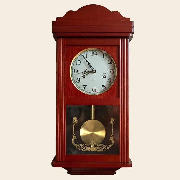 Retro Mechanical Wall Clock Vintage Clock Wind Pendulum Fengshui Town Clock