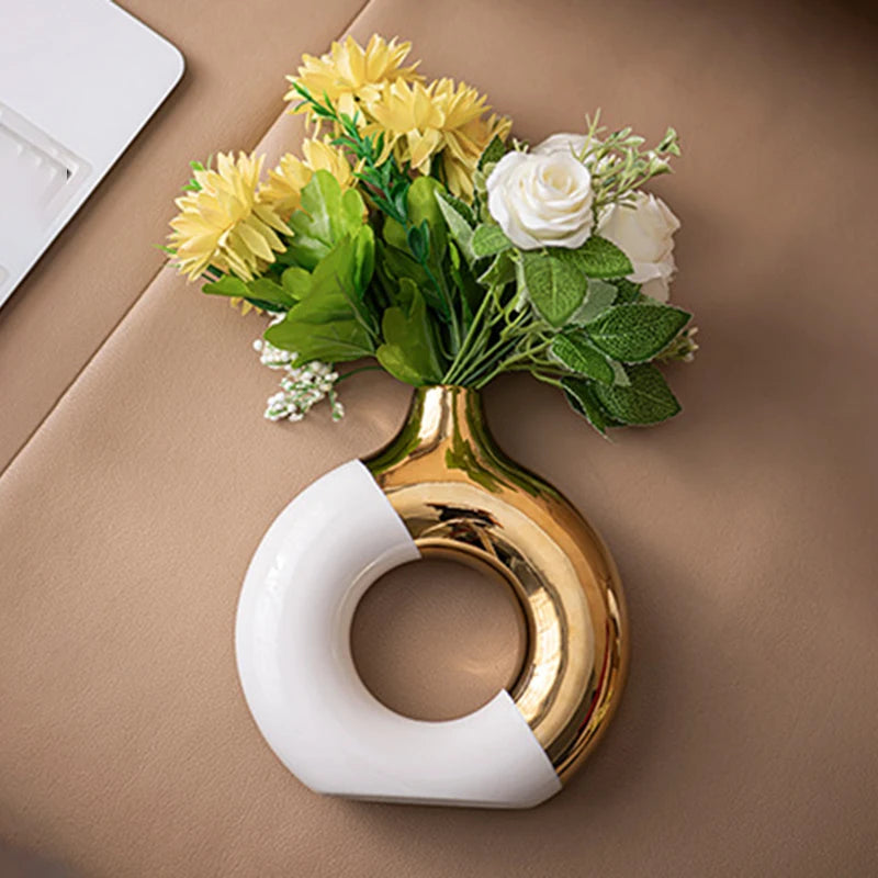 Ceramic Flower Vases For Living Room Luxury Nordic Plant Pot Dinning Golden