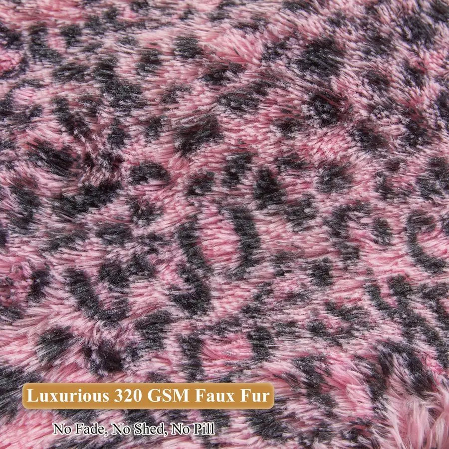 Faux Fur Leopard Print Bean Bag Chair Cover No Filler, Fluffy Pink Home Decor