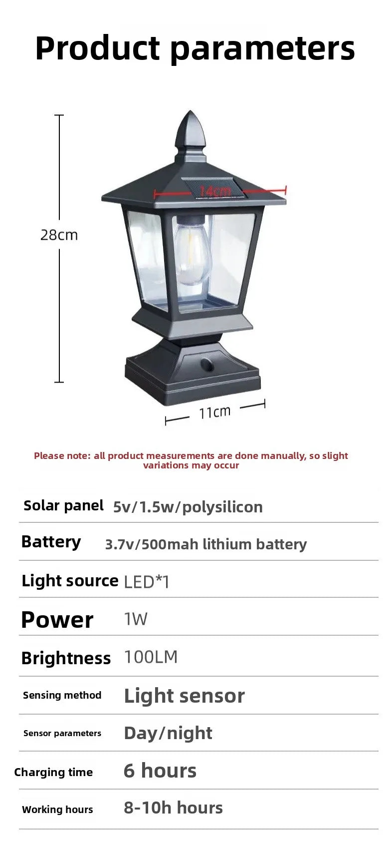 Outdoor Solar Pillar Light Waterproof Garden Villa Fence Lamp Landscape