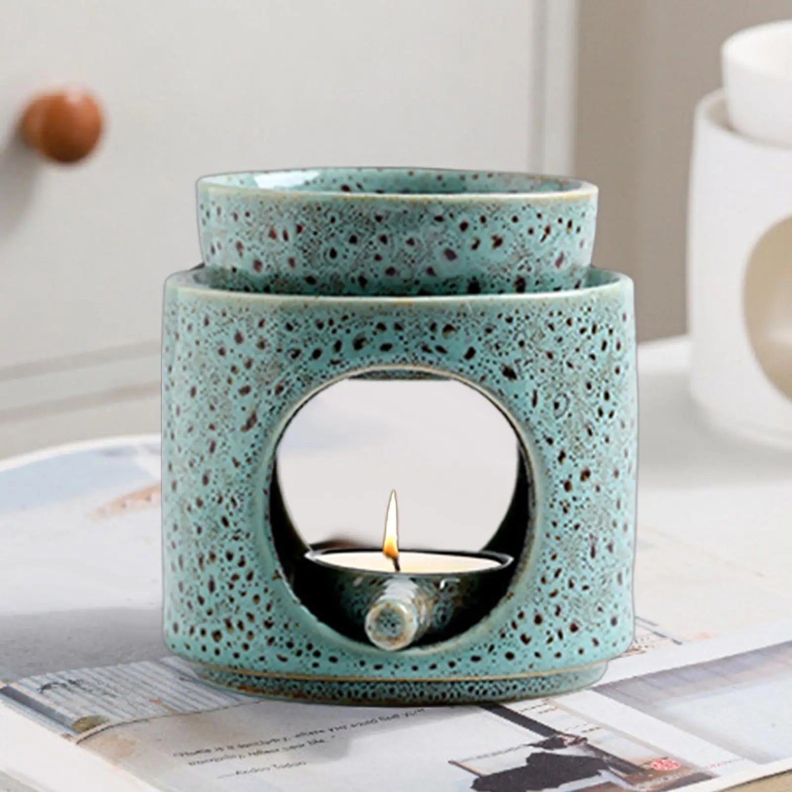 Ceramic Tealight Candle Holder & Oil Warmer Non Slip Home Aroma Table Decor
