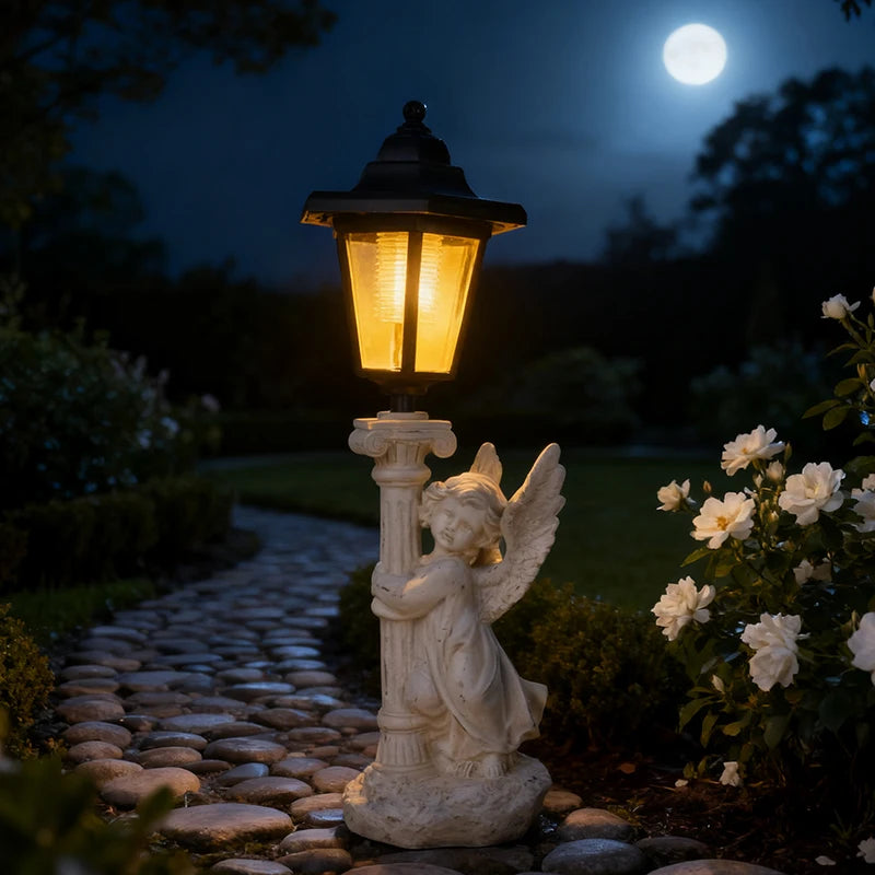 Solar Angel Sculpture Yard Light Resin Hexagonal Lamp Decorative Ornament