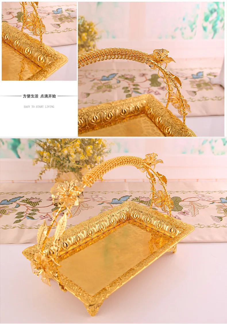 Vintage Gold Zinc Alloy Coffee Serving Tray Sturdy Durable Metal with Handles