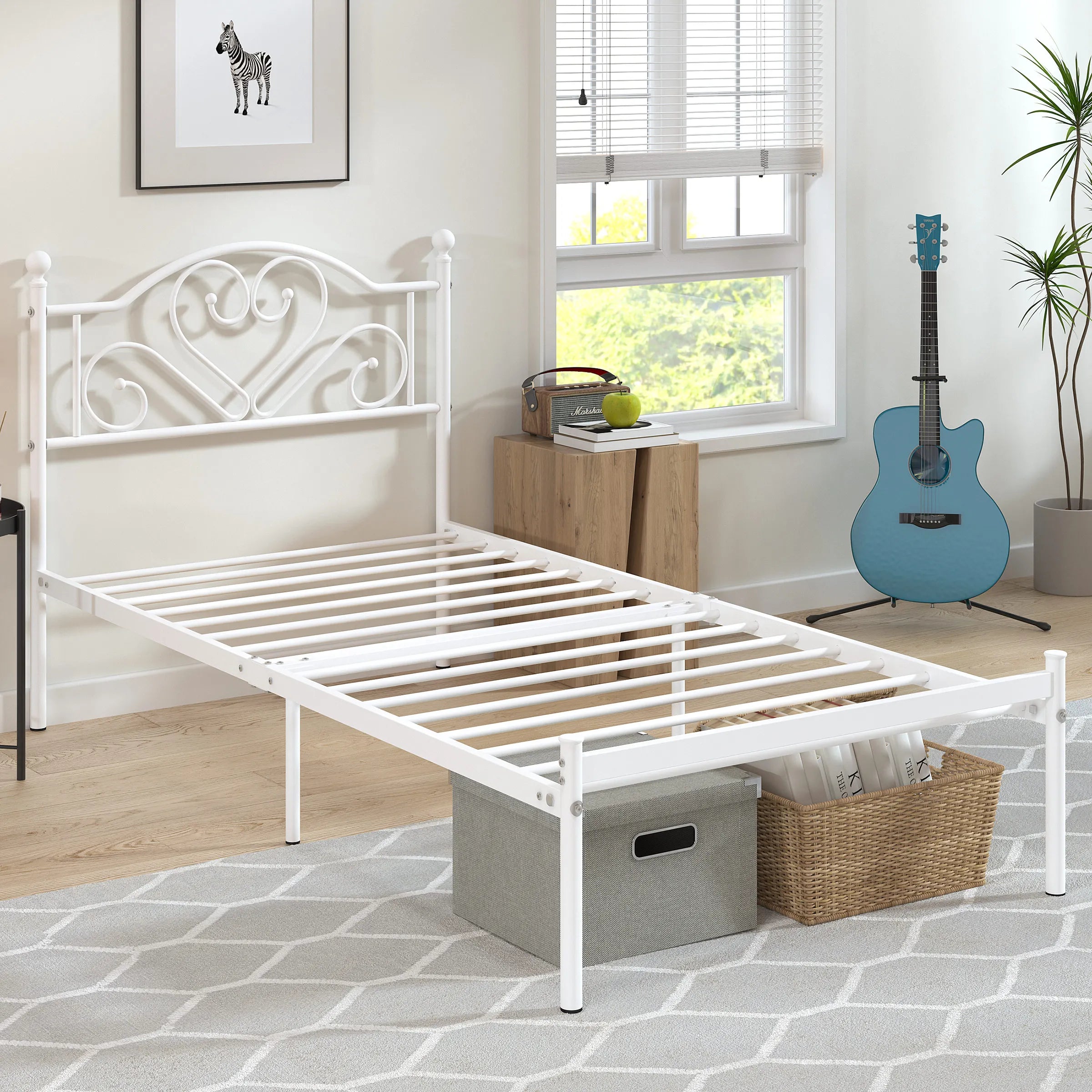 Twin Bed Frame with Headboard, Heavy Duty Metal Platform Bed with Under Bed